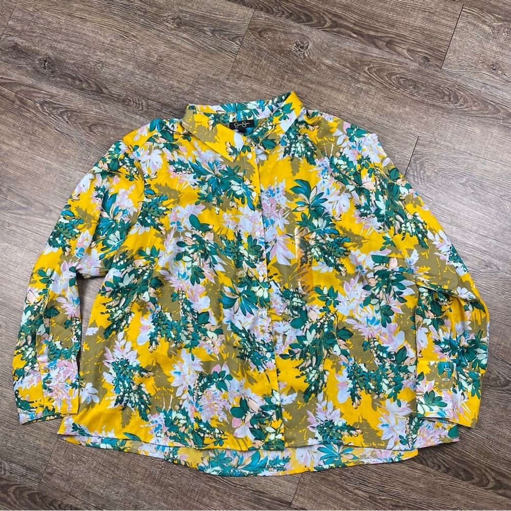 Jessica Simpson Shirt Women Size 3X Colorful Floral Fairy Button Down Careerwear